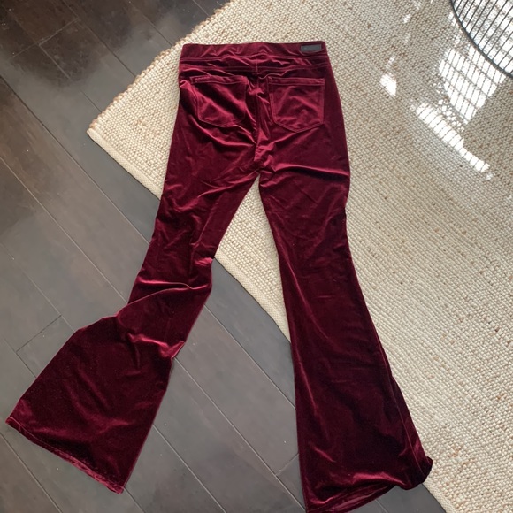 Red Velvet Flare Pants, Size 29. - Picture 2 of 4
